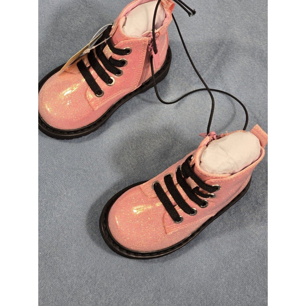 Soda Pink Combat Ankle Boots Lace up / Side Zipper Women Size 5 M NWB